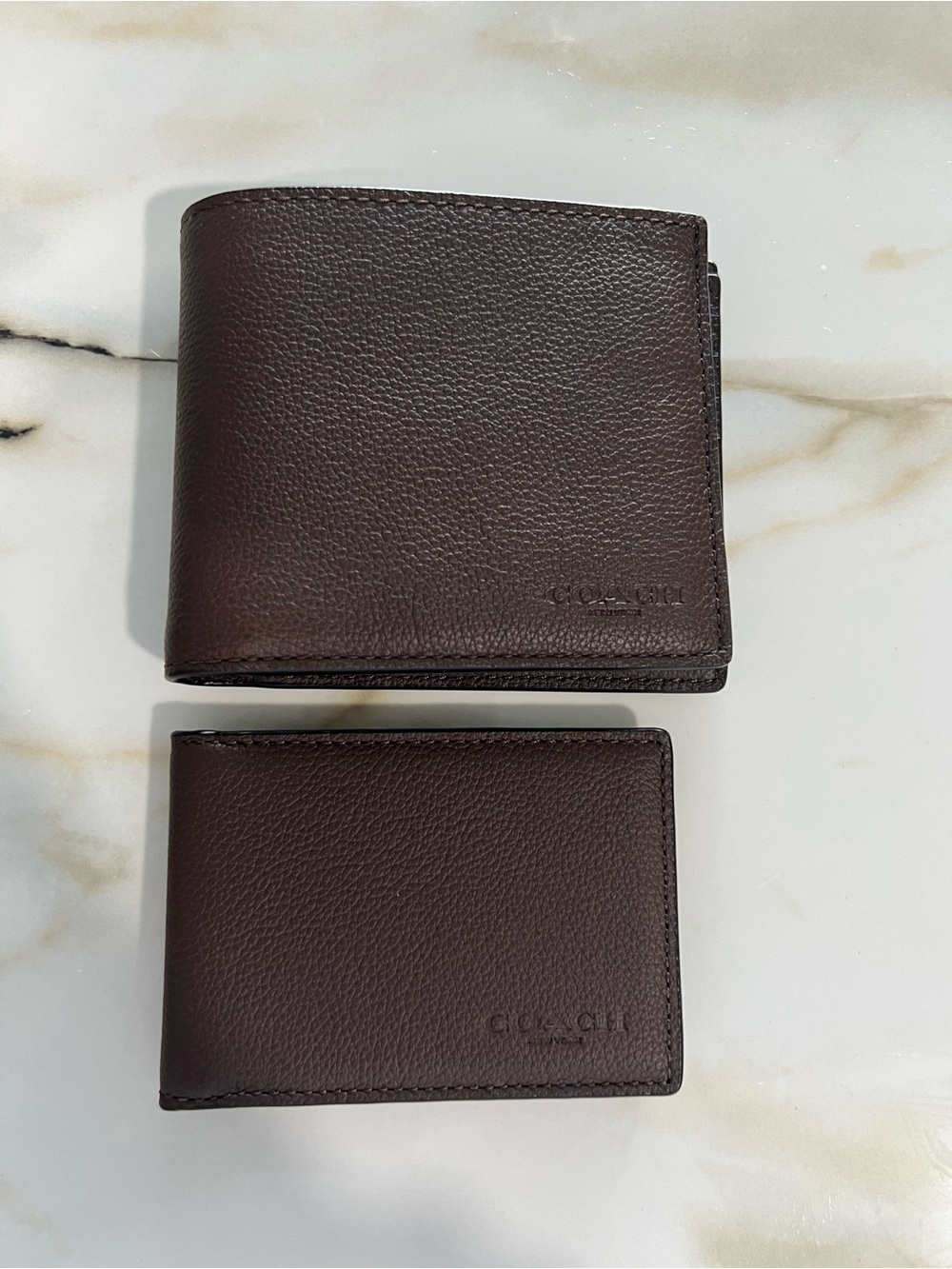 Coach Men's Dark Brown Pebbled Leather Bifold Wallet & Card Case